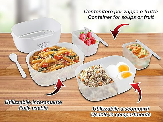 Caserolă Electrică Beper pentru Prânz, 40 W – Încălzitor de Mâncare Portabil, cu 2 Compartimente, pentru Birou, Școală și Picnic [2]