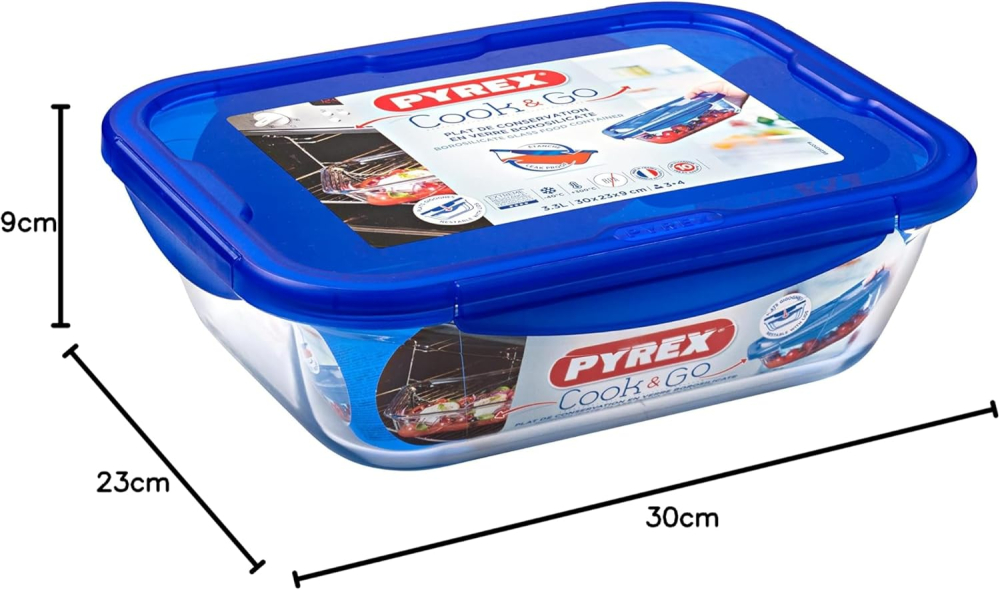 Vas Rectangular cu Capac Pyrex, 3 L, din Sticlă Transparentă – Multifuncțional, Etanș, pentru Gătit, Depozitare și Transport [2]