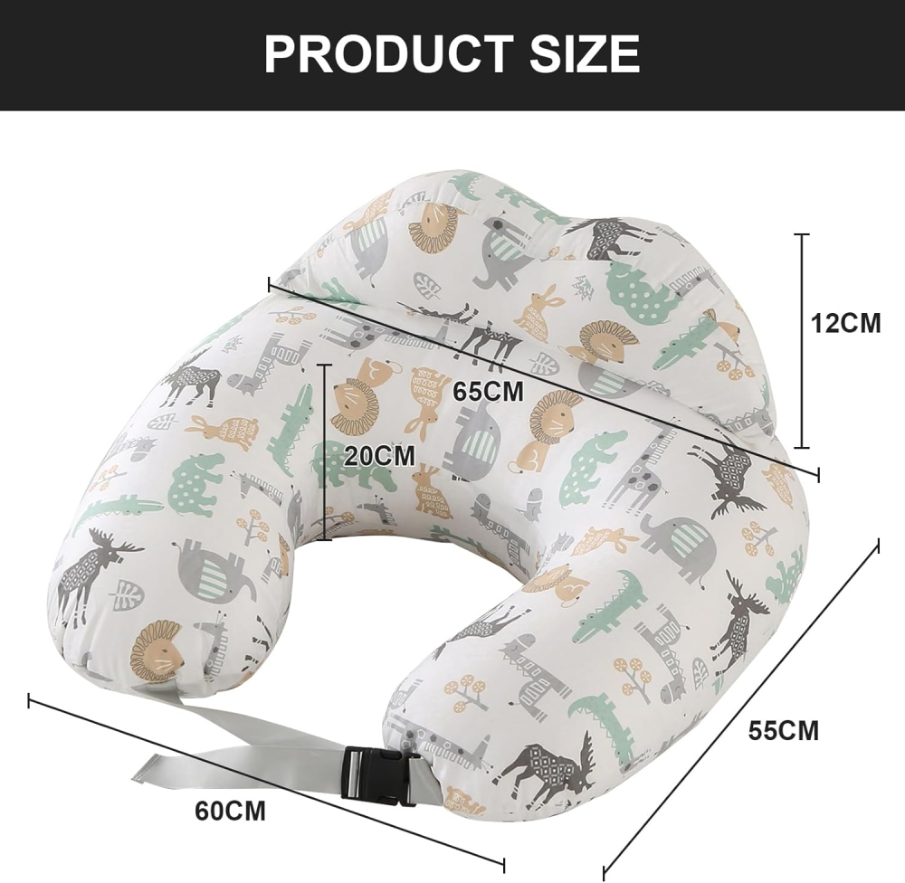 Pernă de Alăptare 65 × 55 cm, TOPCHANCES,  Husă 100% Bumbac, Respirabilă, Detasabilă și Lavabilă – Model Animal World [2]