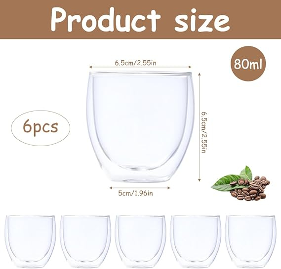 Set 6 Cești Espresso Pereți Dubli 80 ml – Sticlă Borosilicată Premium, Termoizolante [2]