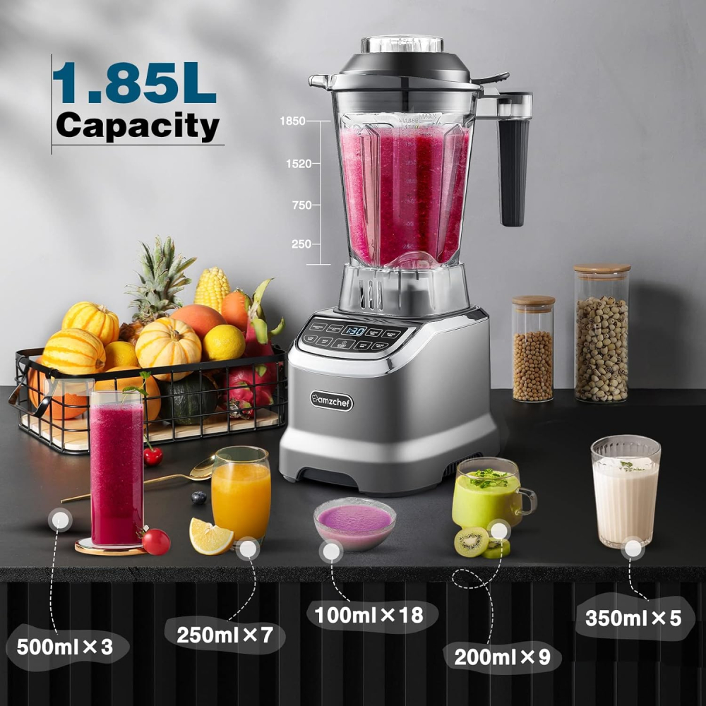 Blender profesional 1800W cu 2 recipiente (1850 ml + 600 ml) și 6 lame inox – 22.000 rpm – AMZCHEF 2-în-1 (Resigilat) [3]