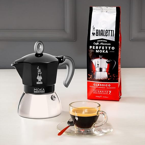 Cafetieră Clasică pentru Espresso, Bialetti – Moka Induction,  Compatibilă cu Toate Tipurile de Plite, 2 Căni (100 ml), Negru [Clasa A+] [2]