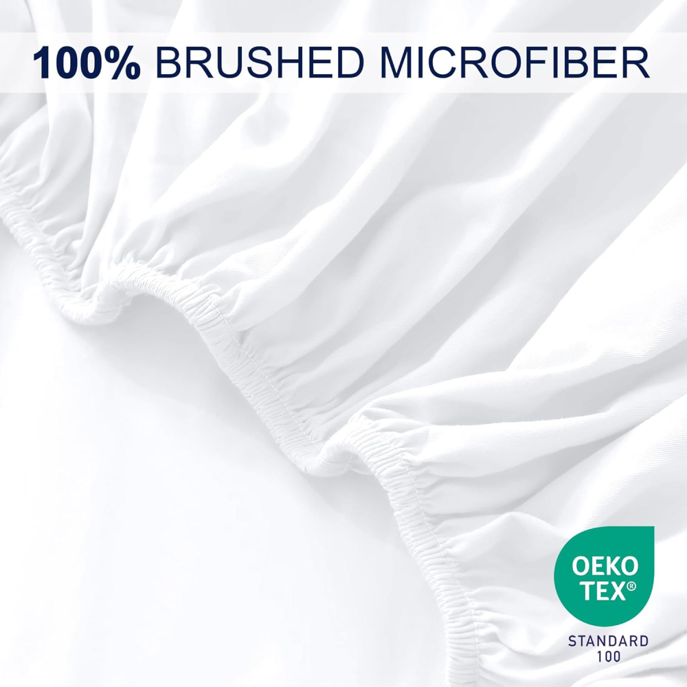 Cearceaf cu elastic 180x200 cm – BARBONS, microfibră periată, 35 cm, Oeko-Tex, alb [3]