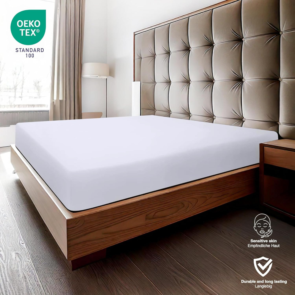 Cearceaf cu elastic 180x200 cm – BARBONS, microfibră periată, 35 cm, Oeko-Tex, alb [4]