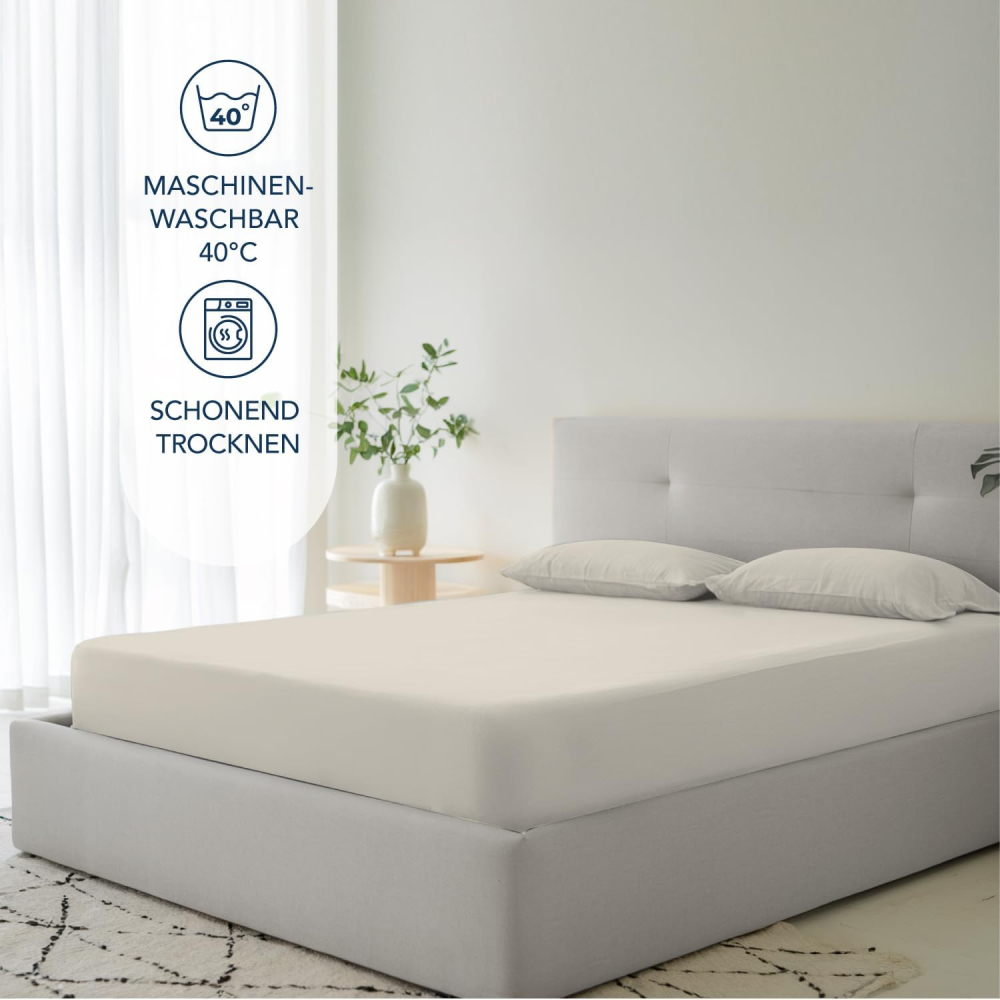 Cearșaf cu elastic Dreamzie 140×200 cm – Microfibră, 35 cm, Oeko-Tex, bej [5]