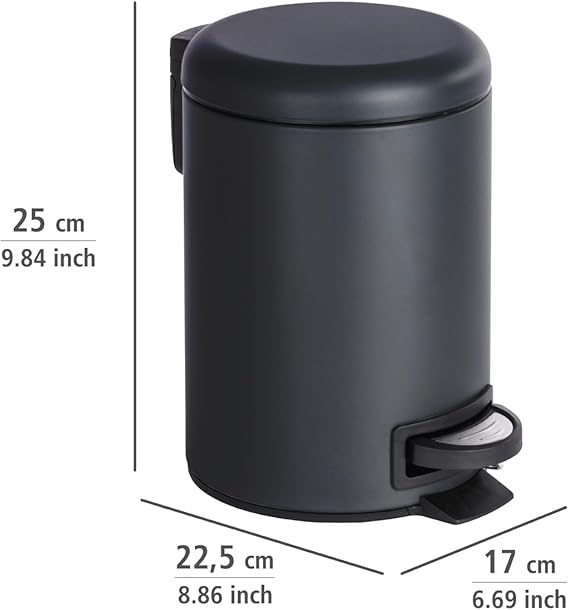 Coș Cosmetic cu Pedală WENKO Leman, Negru Mat, 3 L – Coș de Gunoi pentru Baie și WC de Oaspeți, din Oțel [2]