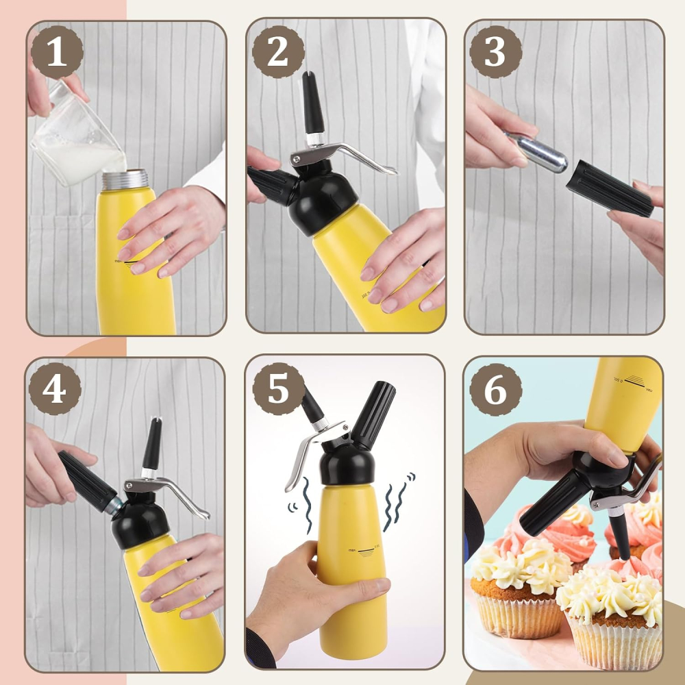 ASelected Dispenser Frișcă Profesional 500 ml – Aluminiu, 3 Duze Inox, Anti-Scurgere [2]