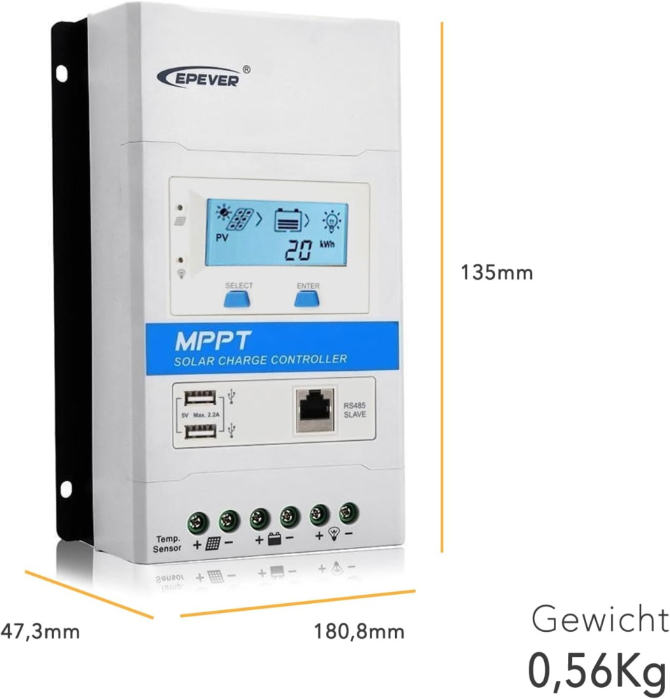 Controler Solar MPPT 10A, EPEVER® Triron 1206N – 12/24V, Detecție Automată, 60V Max, USB, RS485 [4]