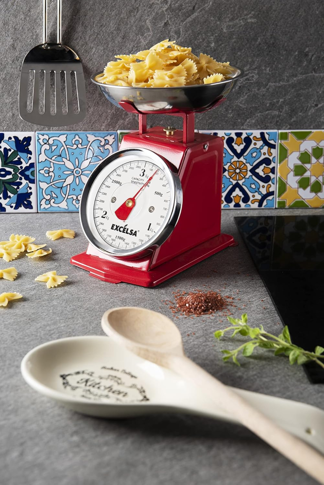 Cântar de Bucătărie Vintage, Roșu Excèlsa Capacitate 3 kg, Acuratețe 10 g [2]