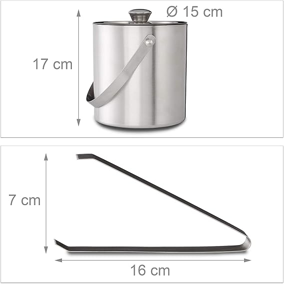 Găleată Gheață Inox 1.5L cu Capac & Clești – Relaxdays, Dublu-Perete [2]