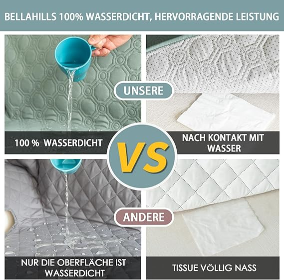 Husă Canapea Colțar 100% Impermeabilă BellaHills, în Formă de L (205 cm) – Protector Antiderapant pentru Canapea, Ultra Moale, Gri [3]