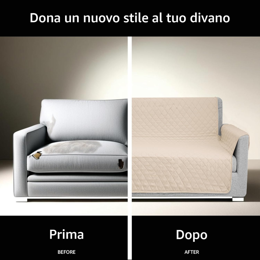 Husă canapea matlasată 2 locuri Comart Majestic, reversibilă, antiderapantă – Crem [2]