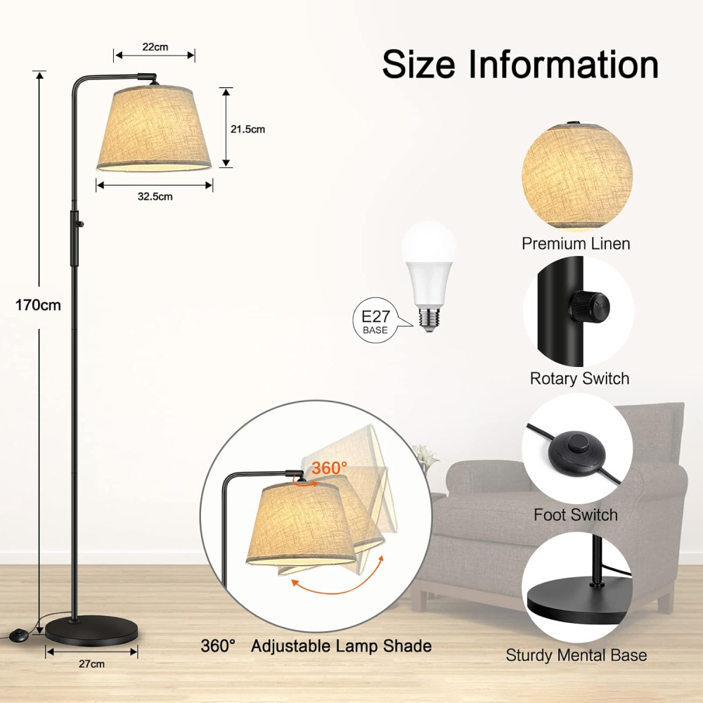 Lampă Podea LED Dimmabilă cu 3 Culori & Cap Rotativ – 9W Modernă [6]