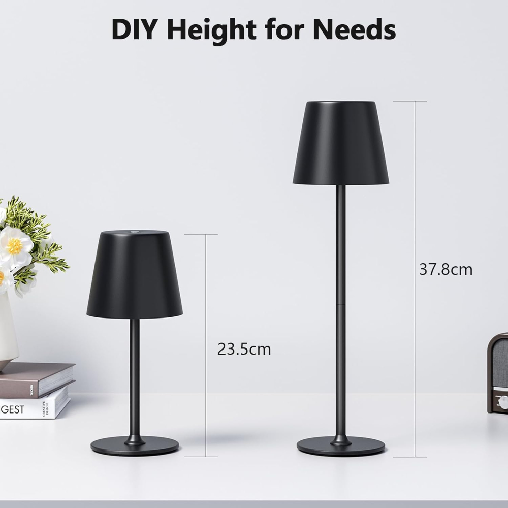 Set 2 Lămpi LED Wireless – Metal, Dimabile, IP54, Baterie Lungă Durată – Negru [3]