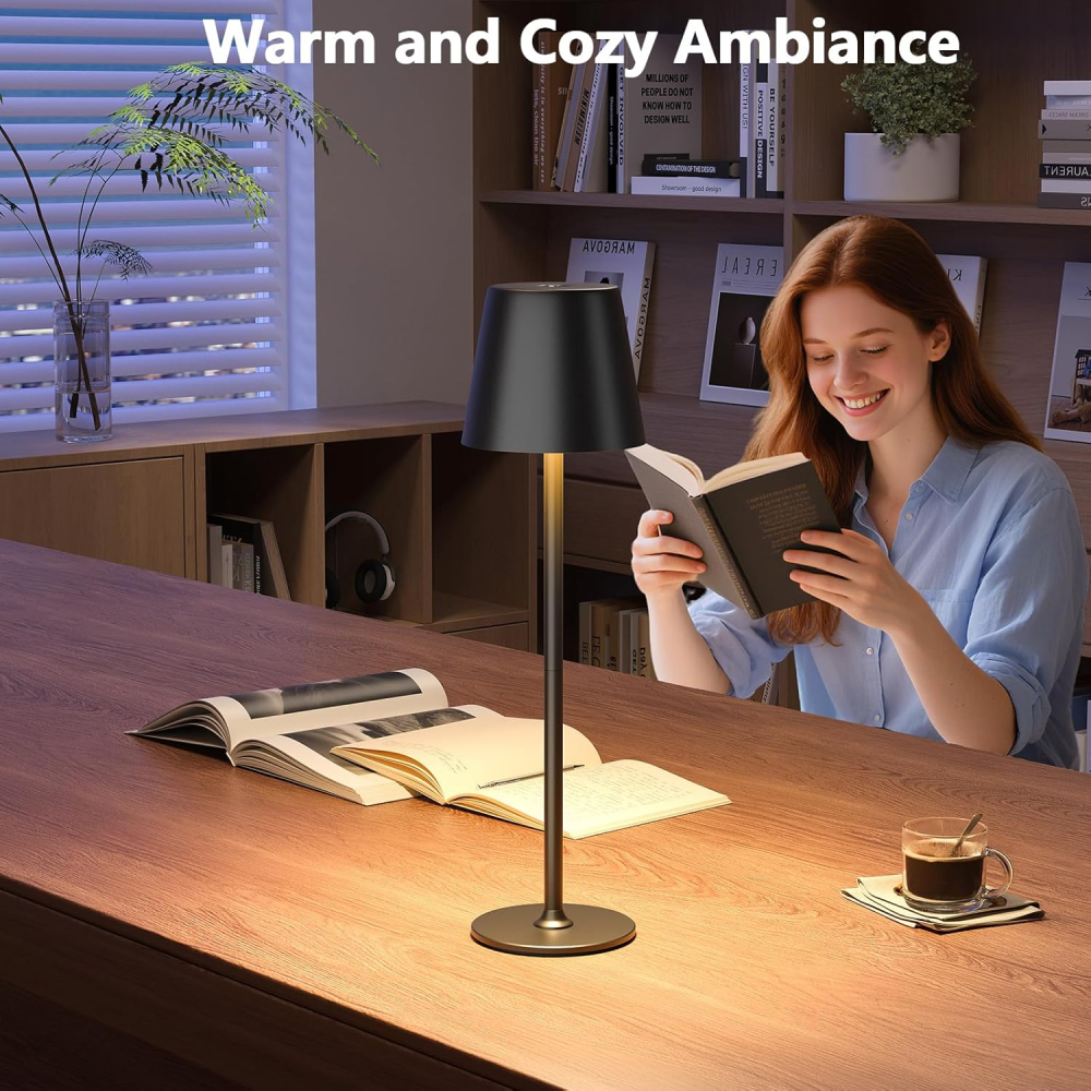 Set 2 Lămpi LED Wireless – Metal, Dimabile, IP54, Baterie Lungă Durată – Negru [2]