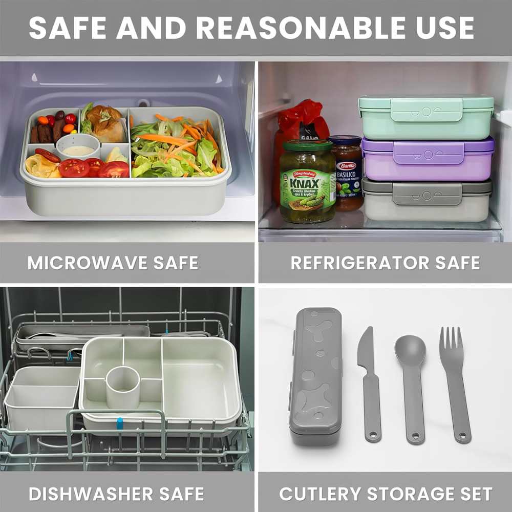 Bugucat Lunch Box Copii 1300 ml – Bento Box Etanș cu 5 Compartimente, BPA-Free [3]