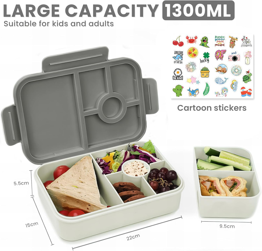 Bugucat Lunch Box Copii 1300 ml – Bento Box Etanș cu 5 Compartimente, BPA-Free [2]