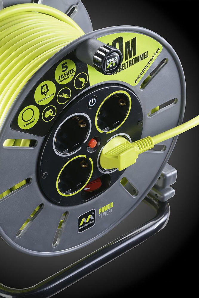 Tambur cablu prelungitor 50 m cu 4 prize și protecție termică – robust pentru exterior/interior – Masterplug Pro-XT [2]