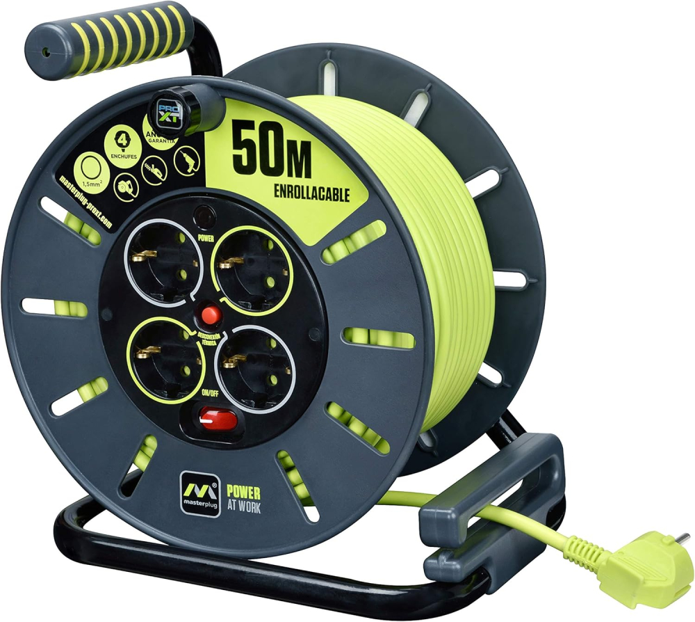 Tambur cablu prelungitor 50 m cu 4 prize și protecție termică – robust pentru exterior/interior – Masterplug Pro-XT [6]