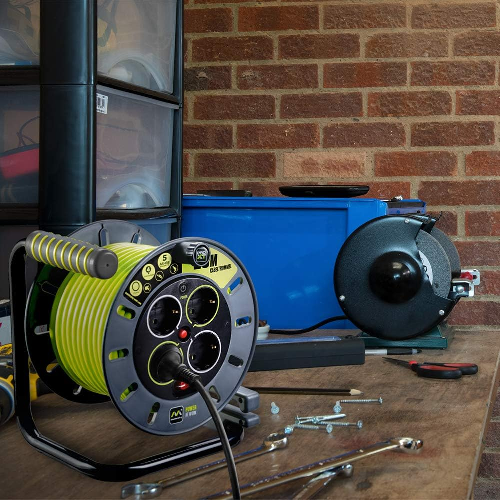 Tambur cablu prelungitor 50 m cu 4 prize și protecție termică – robust pentru exterior/interior – Masterplug Pro-XT [3]