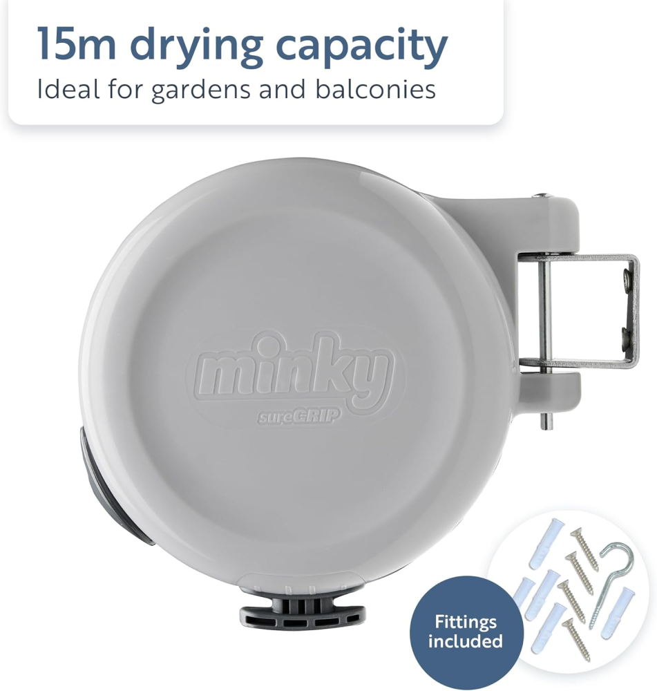 Minky Sfoară de Rufe Retractabilă pe Tambur – 15 m, pentru Grădină și Balcon [4]