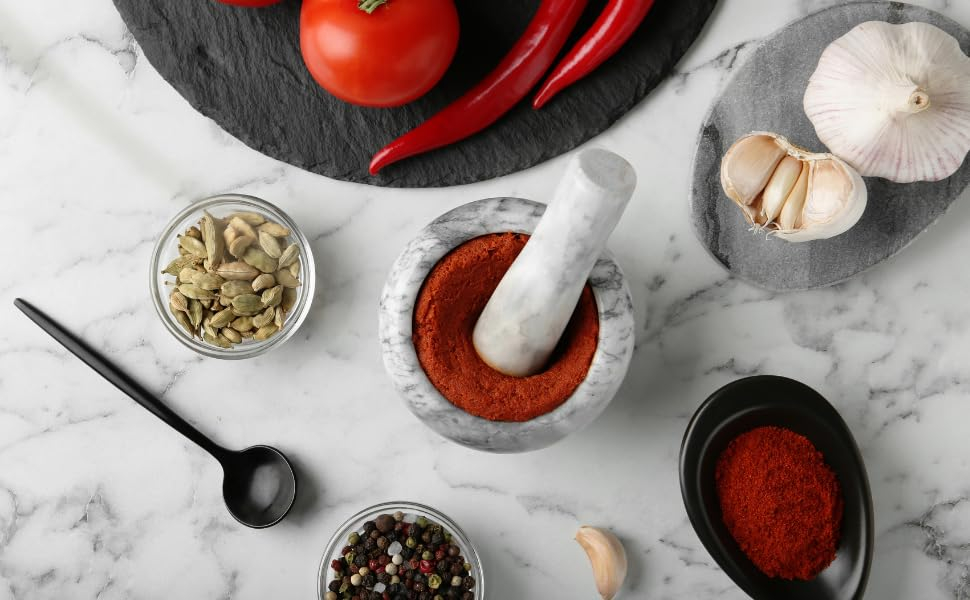 Mojar din Marmură cu Pistil, 12 cm – Alb/Gri | Ideal pentru condimente, plante aromatice și sosuri | Home [2]