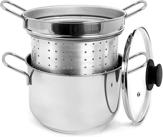 Oală Paste Inox 20 cm cu Capac Strecurătoare – Royal Norfolk – Compatibilă Inducție [2]