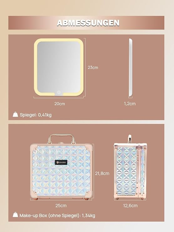 Makeup Box cu Oglindă Iluminată OMIRO – Albastru Sclipitor, Glam [2]