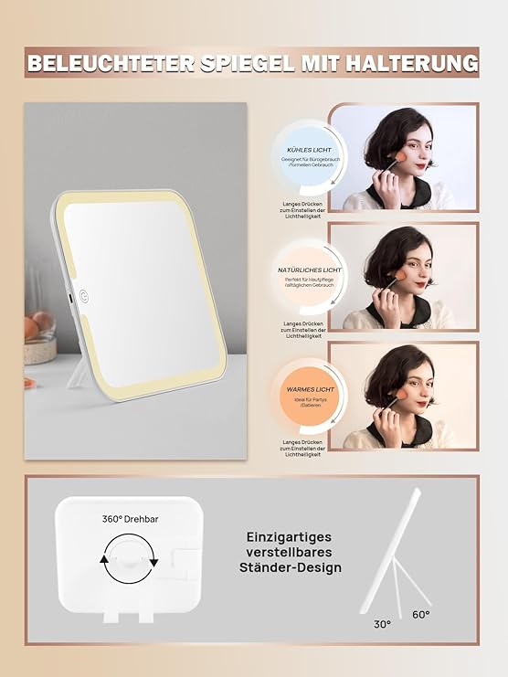 Makeup Box cu Oglindă Iluminată OMIRO – Albastru Sclipitor, Glam [3]