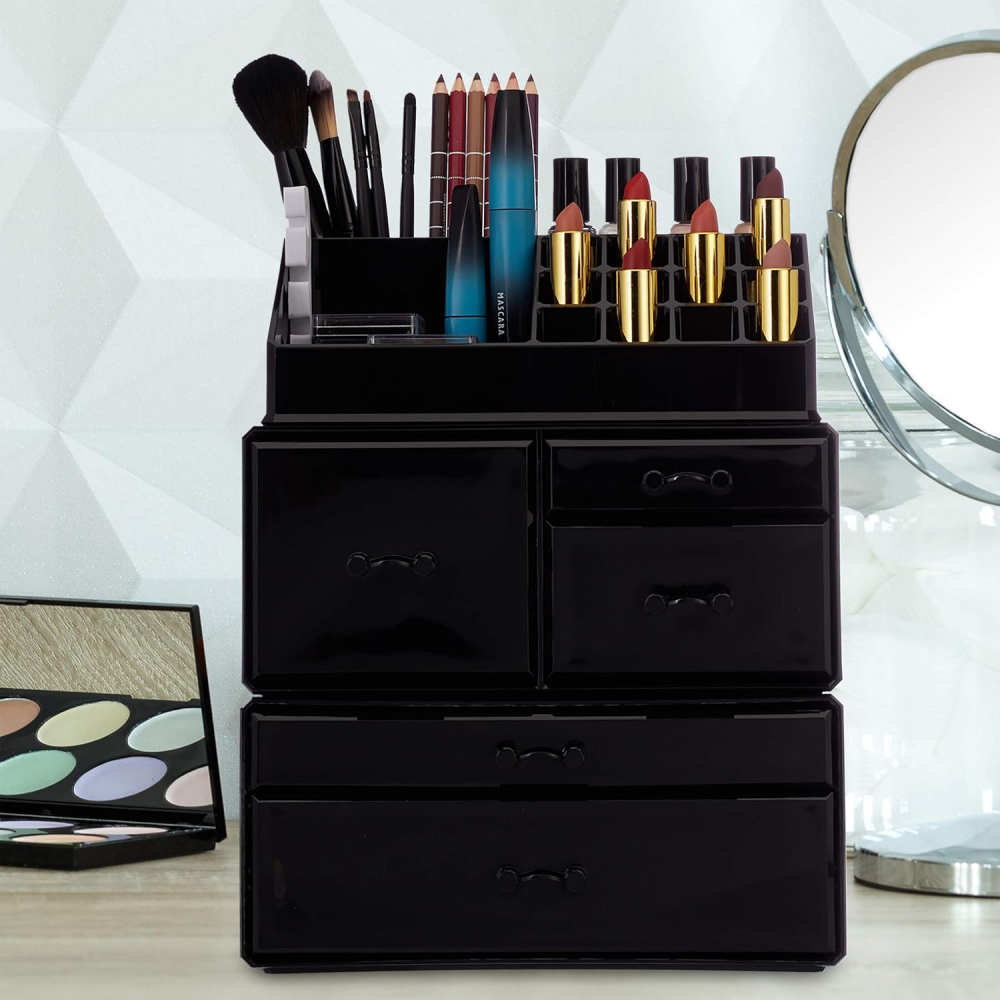 Organizator Machiaj 21 Compartimente + 5 Sertare – Relaxdays Acrilic Negru [2]