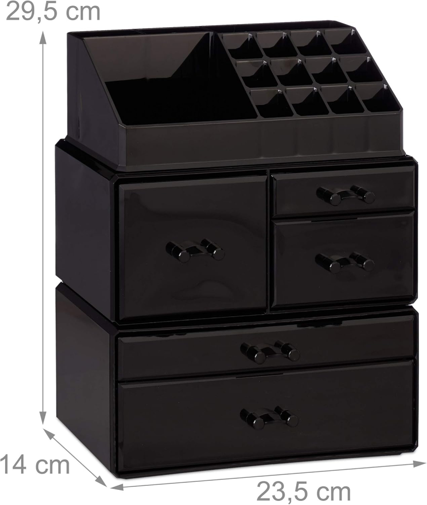Organizator Machiaj 21 Compartimente + 5 Sertare – Relaxdays Acrilic Negru [3]