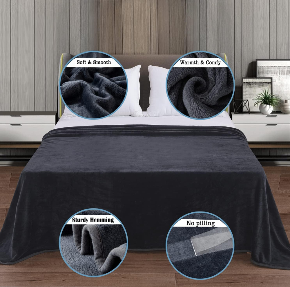 Pătură Pufoasă HOZY, Tip Fleece, Dublu-Strat, 220 x 240 cm, Blue Washed – Pătură XXL pentru Canapea, Pat, Câine sau Camping [4]