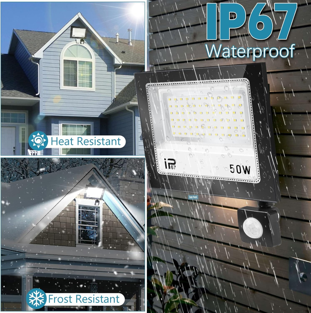 Proiector LED 50W cu Senzor Mișcare PIR – 5000LM, IP67, 7000K, Exterior [3]
