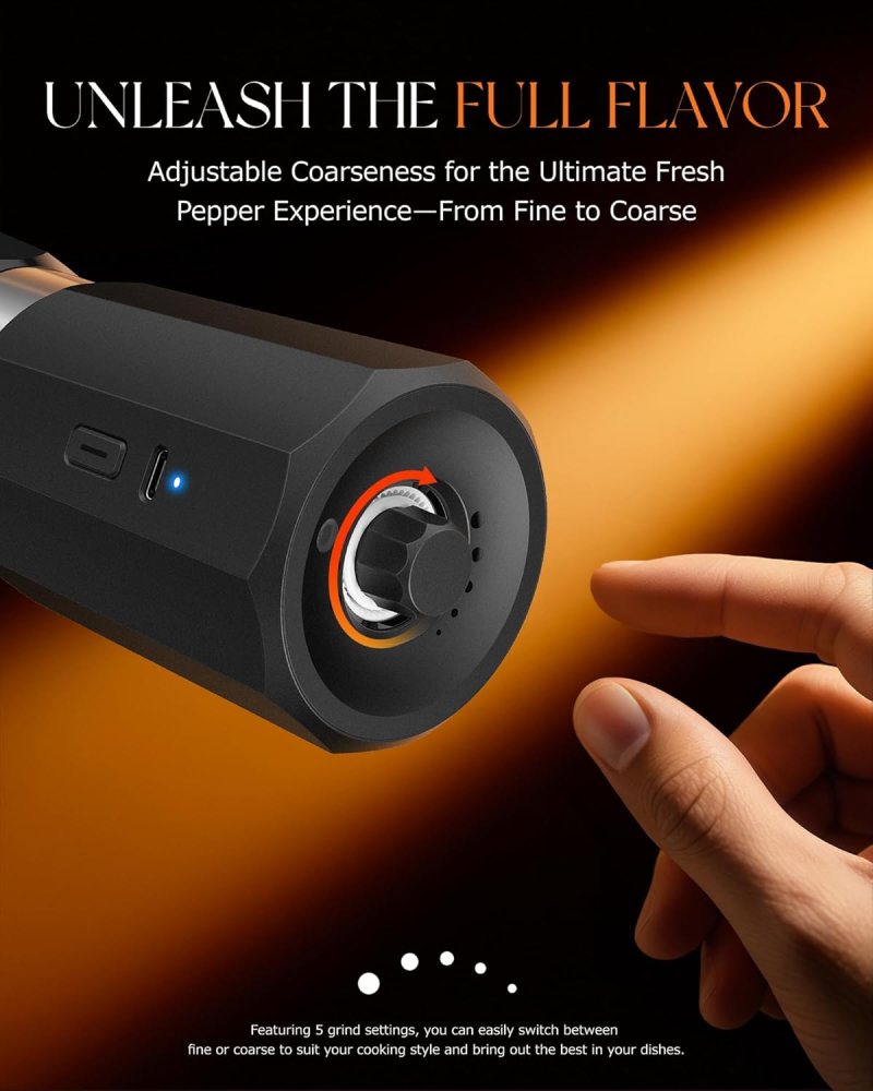 Râșniță Electrică Sare & Piper Sangcon – 2 Viteze, 800mAh, Auto-Curățare, Reglaj 5 Trepte [4]