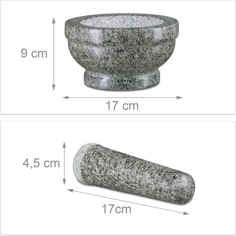 Pistil și Mojar din Granit, 17 cm, Robust și Durabil, Granit Natural Șlefuit – Relaxdays [3]