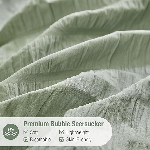 Set Lenjerie Seersucker King, Verde – Tokokimo, Moale & Călduros [3]