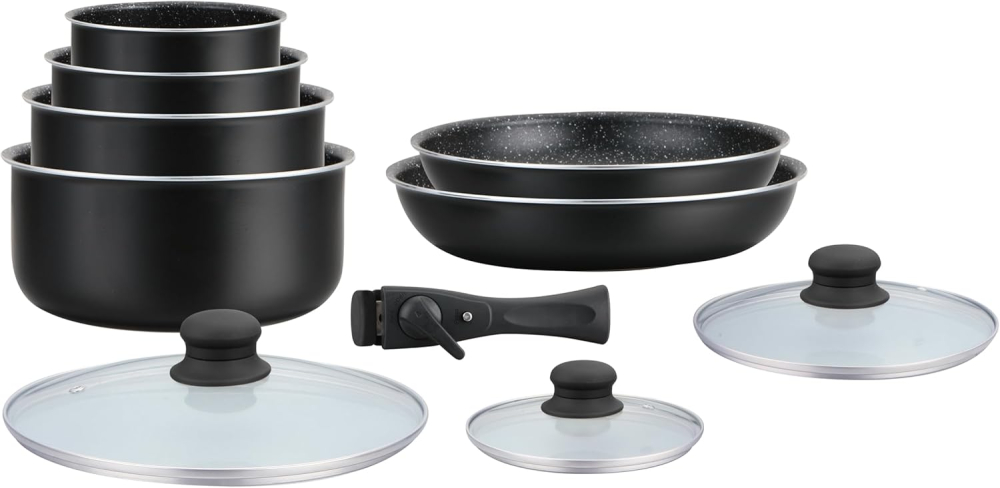 Set vase HAGEN 10 piese – înveliș stone, mâner detașabil, compatibil inducție [2]