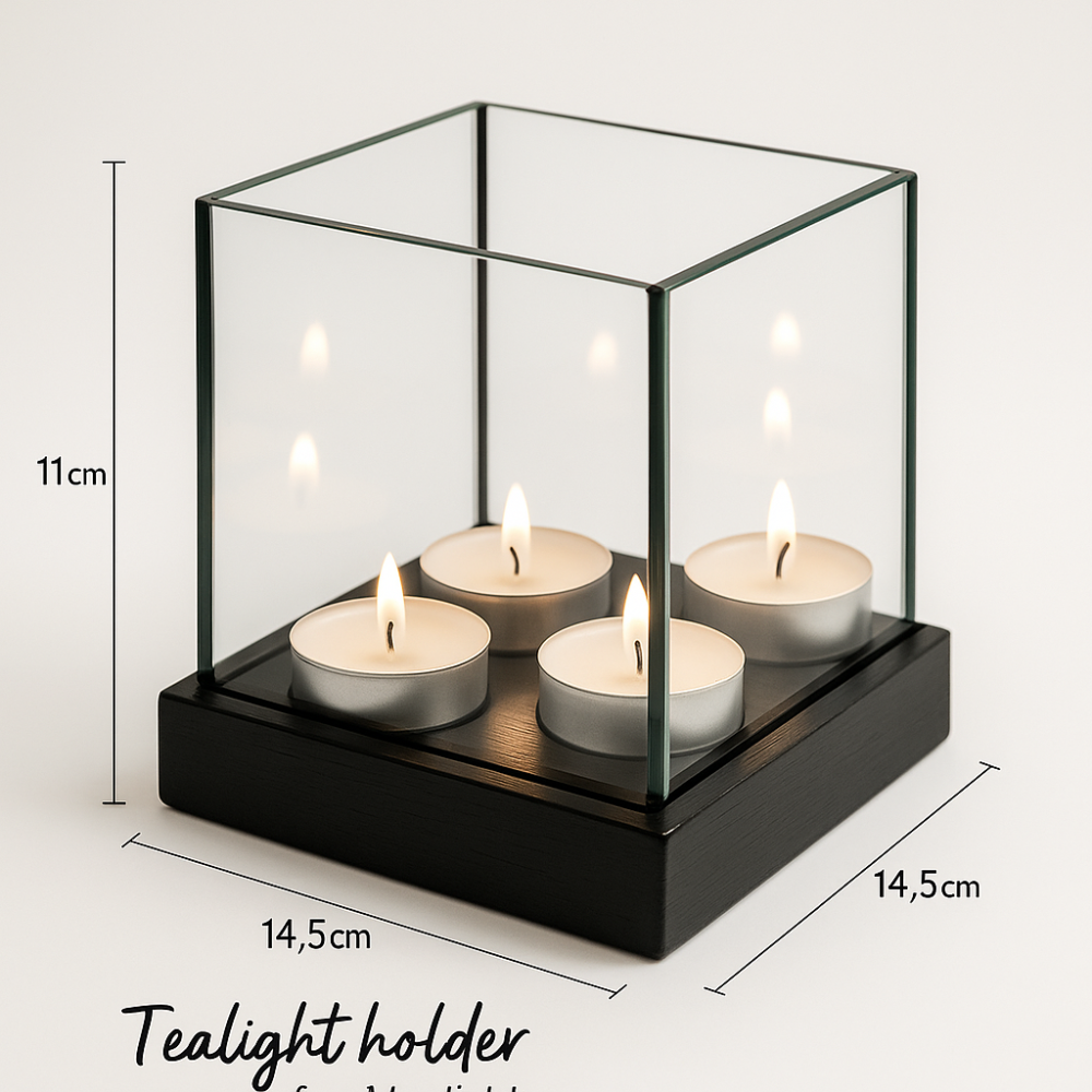 Suport decorativ lumânări din lemn și sticlă – 4 tealight [1]