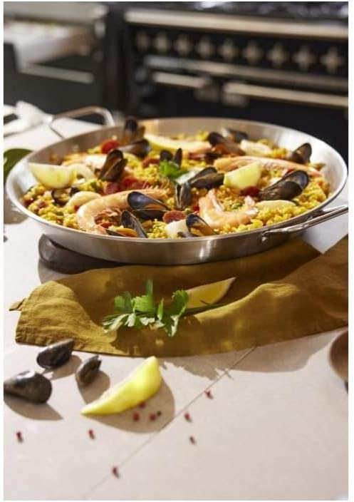 Tigaie Paella din Inox Baumalu, 40 cm – Compatibilă cu Toate Tipurile de Plite (Inclusiv Inducție), Capacitate Mare pentru 9 Persoane, Mânere Nituite, Încălzire Rapidă [2]