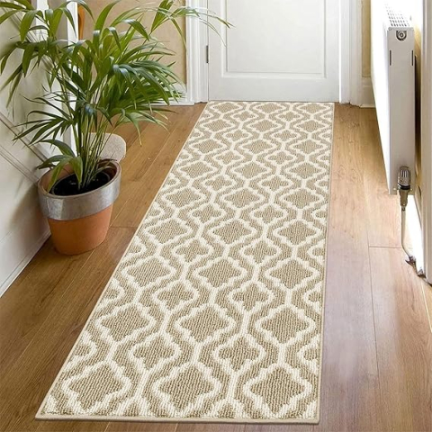 Accesorii pentru casă - Covor-Șervețel SHACOS, Runner 50 x 150 cm, Antiderapant, Bej – Pentru Hol, Bucătărie, Intrare, Living
