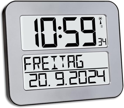 Decorațiuni de perete - Ceas Digital de Perete TFA Dostmann TimeLine Max 60.4512.01 – Radio Controlat, Afișaj Mare, cu Dată, Zi, Alarmă și Oră Dublă