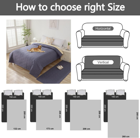 Husă Impermeabilă Taiyang pentru Canapea și Pat – Protecție Mobilier pentru Câini, Pisici și Copii, Antiderapantă, Gri, 132–208 cm [1]
