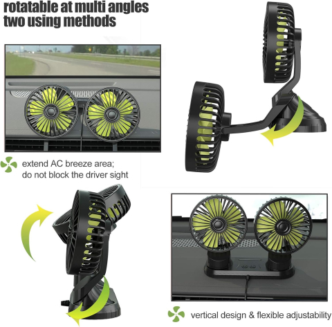 Produse - Ventilator auto dublu USB 5V, 3 trepte, 360° – Ymenow Car Fan