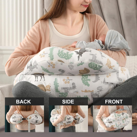 Pernă de Alăptare 65 × 55 cm, TOPCHANCES,  Husă 100% Bumbac, Respirabilă, Detasabilă și Lavabilă – Model Animal World [2]