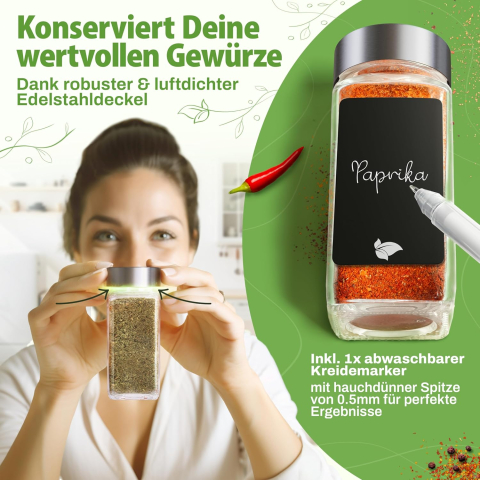 Set Borcane Condimente Pătrate 120 ml (24 buc.) cu 350 Etichete, Site, Pâlnie & Marker – Spice Jars Set [2]