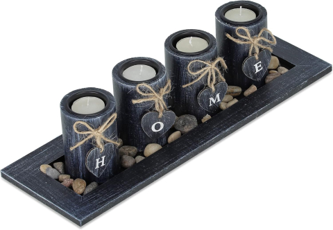 Suporturi de lumânări - Set Relaxdays cu 4 suporturi pentru lumânări și tăviță neagră, decor cu pietricele