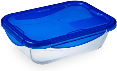 Recipiente depozitare și pentru deplasare - Vas Rectangular cu Capac Pyrex, 3 L, din Sticlă Transparentă – Multifuncțional, Etanș, pentru Gătit, Depozitare și Transport