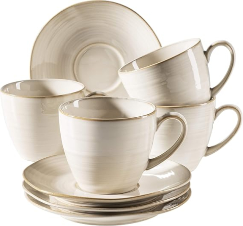 Pahare - Set cești cafea & farfurioare vintage din ceramică Nottingham – Mäser, 8 piese
