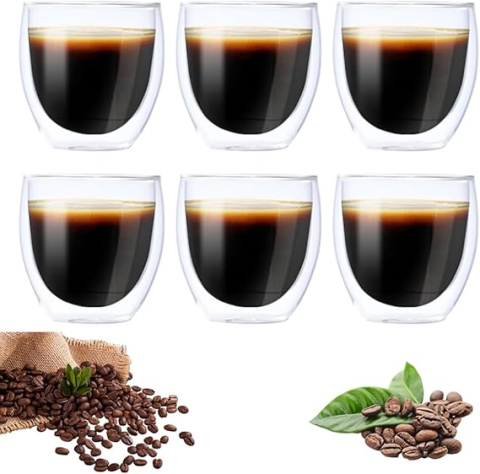 Produse - Set 6 Cești Espresso Pereți Dubli 80 ml – Sticlă Borosilicată Premium, Termoizolante