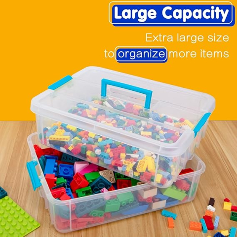 Cutie de Depozitare Creahaus pe 2 Nivele, cu Capac – Organizator Plastic Stivuibil pentru Craft, Cusut, Machiaj, Accesorii unghii, Jucării, Albastru [1]